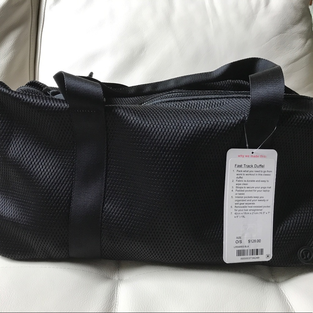 NWT BLACK LULULEMON FAST TRACK DUFFLE BAG MESH - Picture 5 of 8