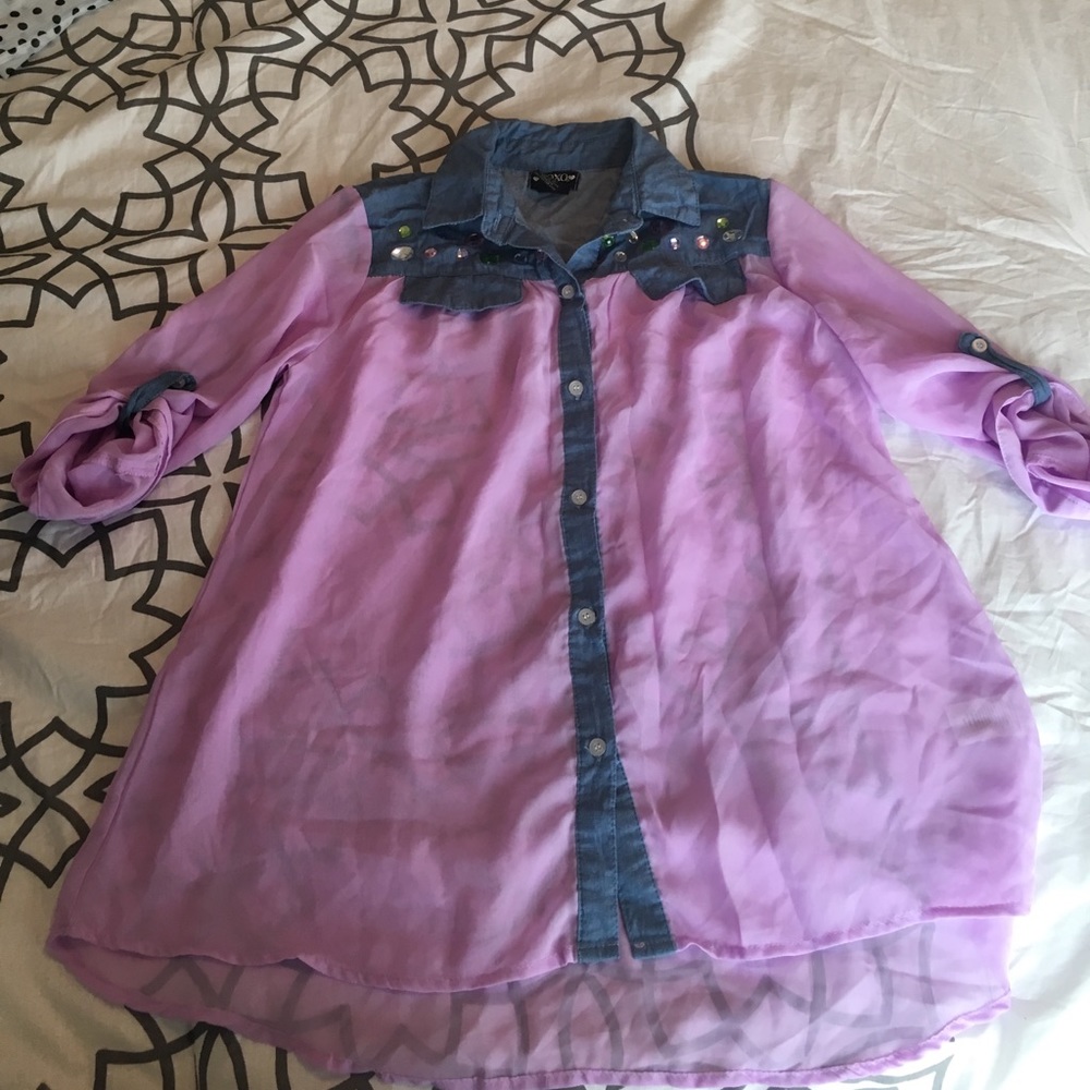 purple jean blouse