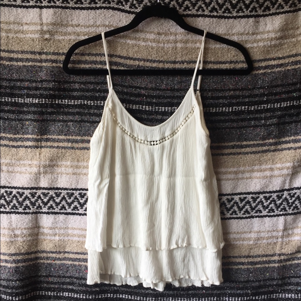 Flowy Textured Crochet-Trim Tank