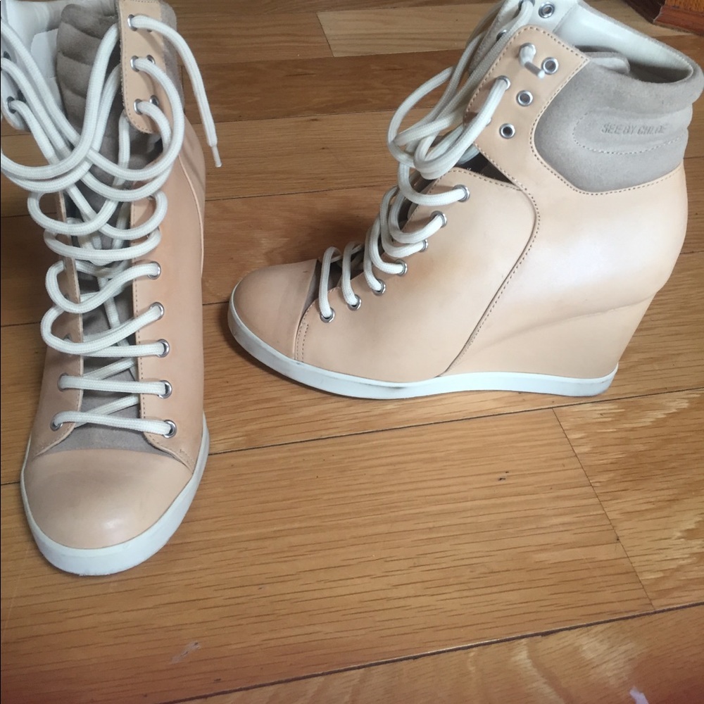 SEE BY CHLOE sz 41 wedge heel tennis shoes AUTH!