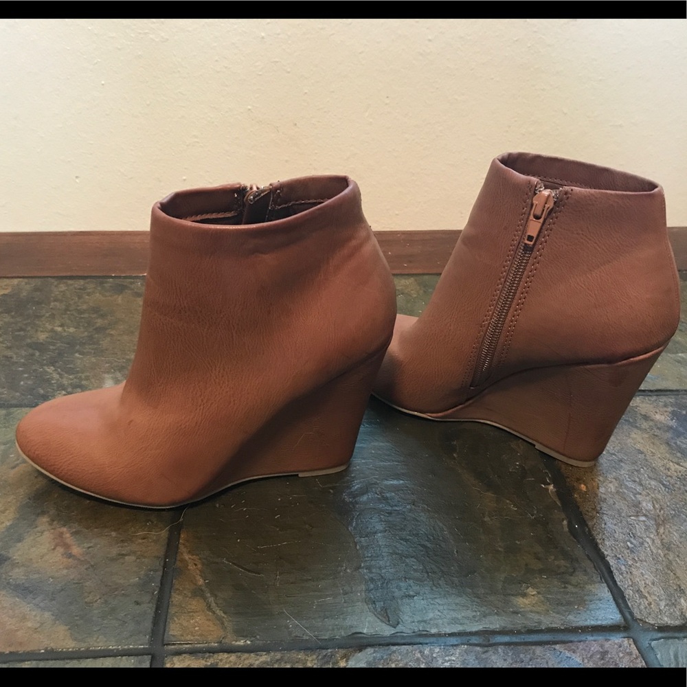 Tan wedge booties