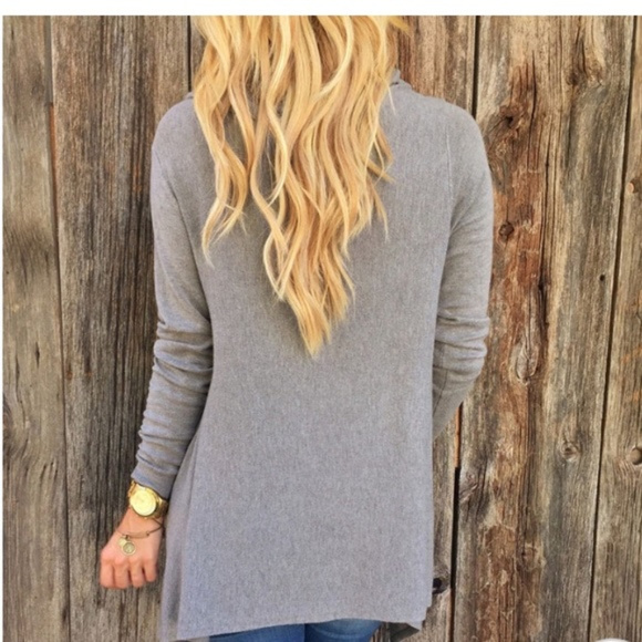 Gray asymmetrical cape jacket coat with fringe - Picture 2 of 3