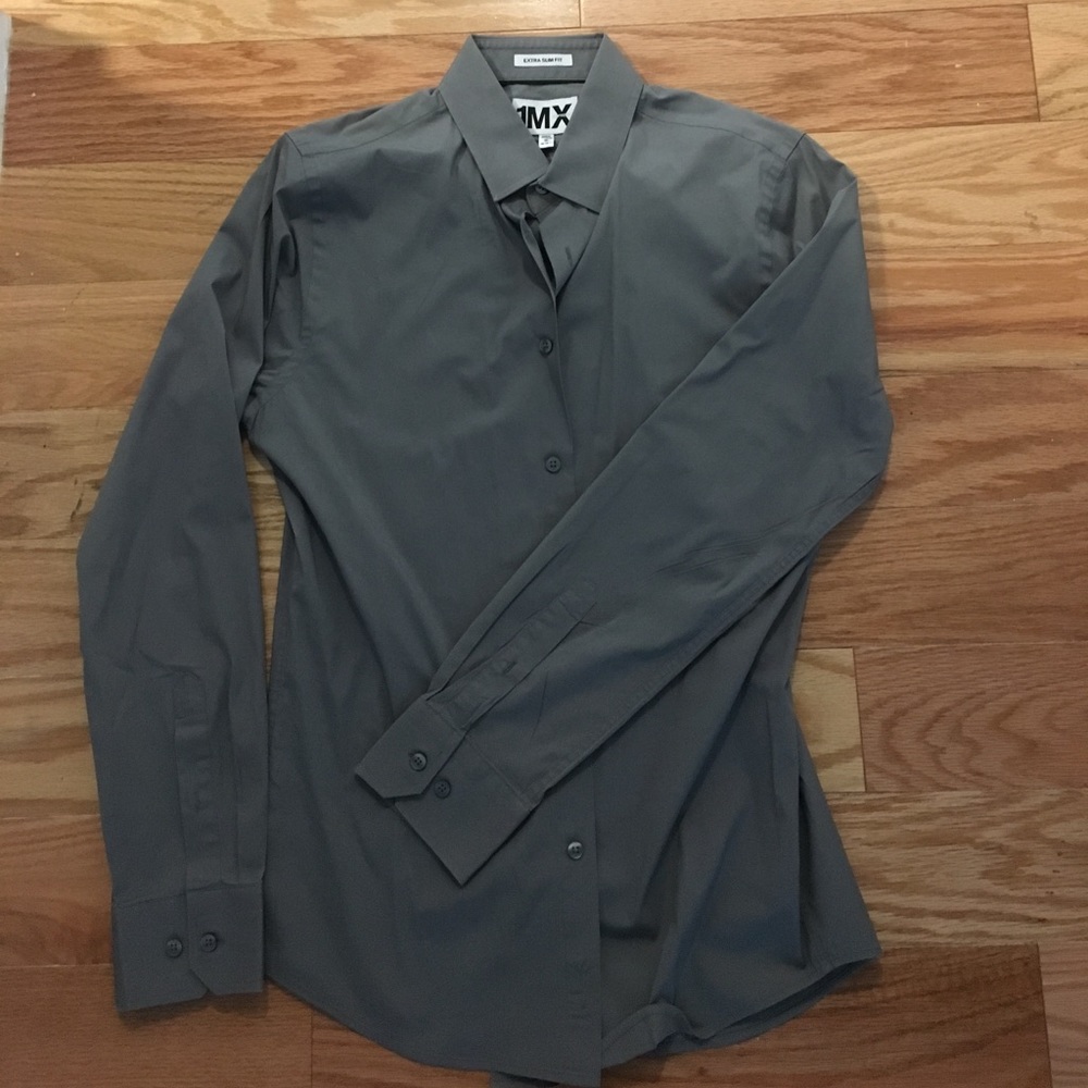 Express extra slim fit gray button down