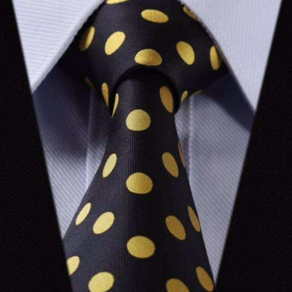 New Black/Gold Silk Tie Set (Tie w/Pocket Square)