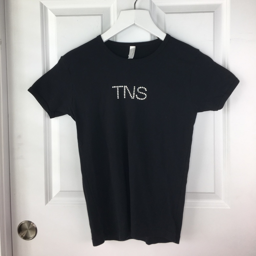 American Apparel Black Rhinestone TNS Logo Tee Y2K Fitted L