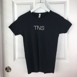 American Apparel Black Rhinestone TNS Logo Tee Y2K Fitted L