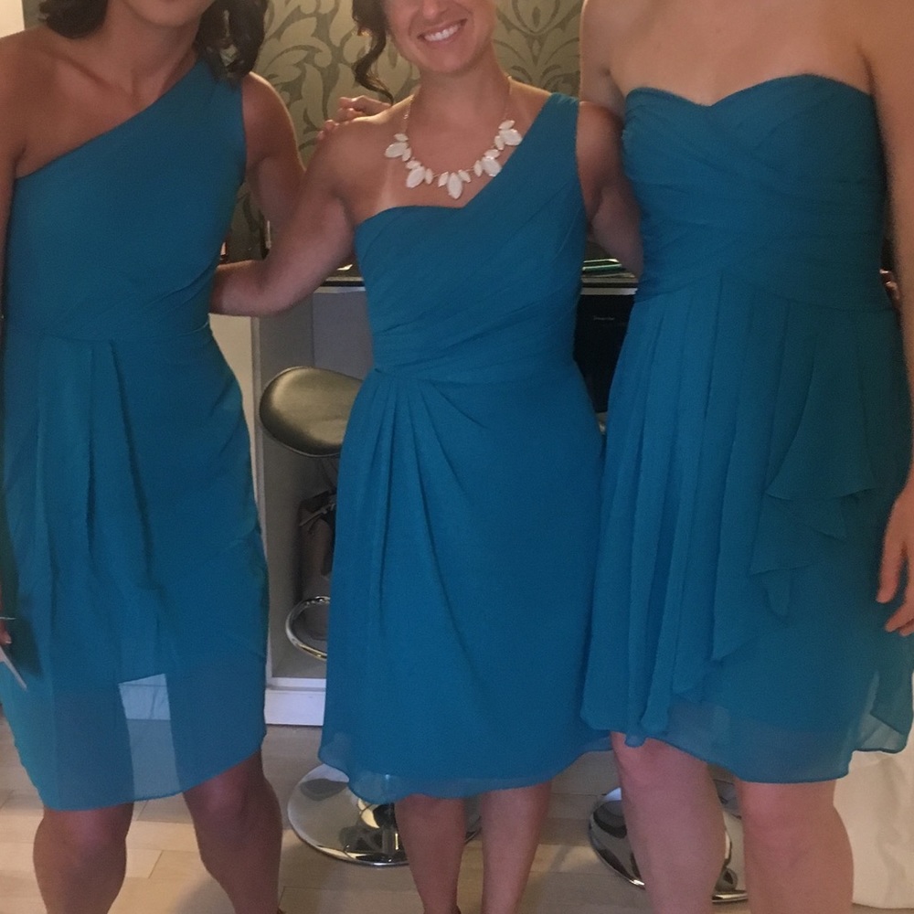 Davids Bridal Gathered Chiffon One-Shoulder Dress