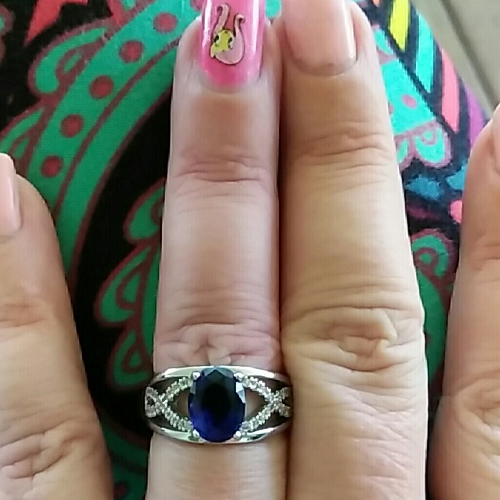 Gorgeous created Sapphire, with CZ chips ring