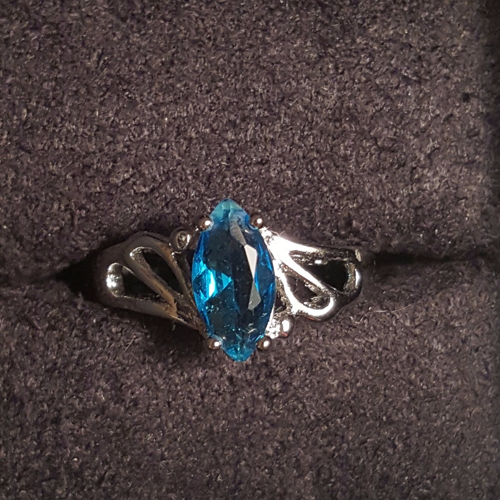 Marquis Cut Aqua and Silver ring