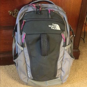 North Face Women's Surge Backpack in Charcoal/Pink