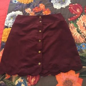 Velvet Maroon Button up scalloped hem skirt