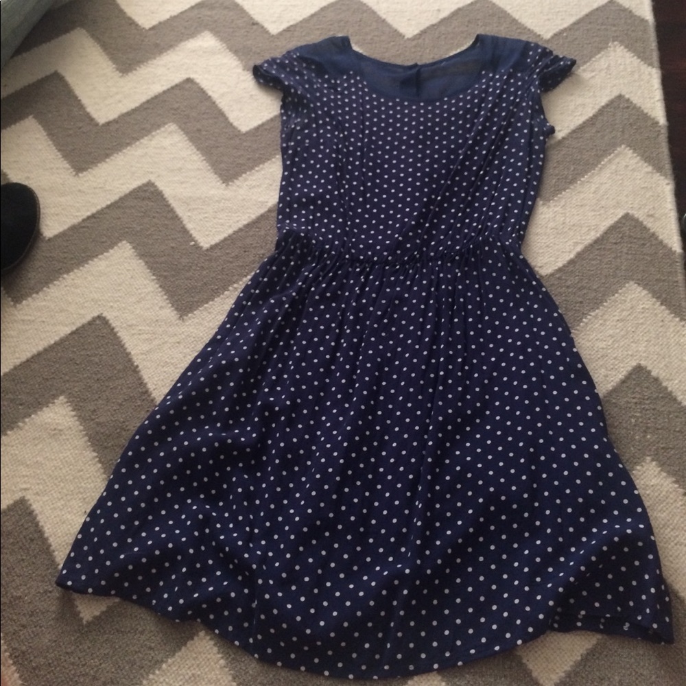 Navy and white polkadot dress from H&M