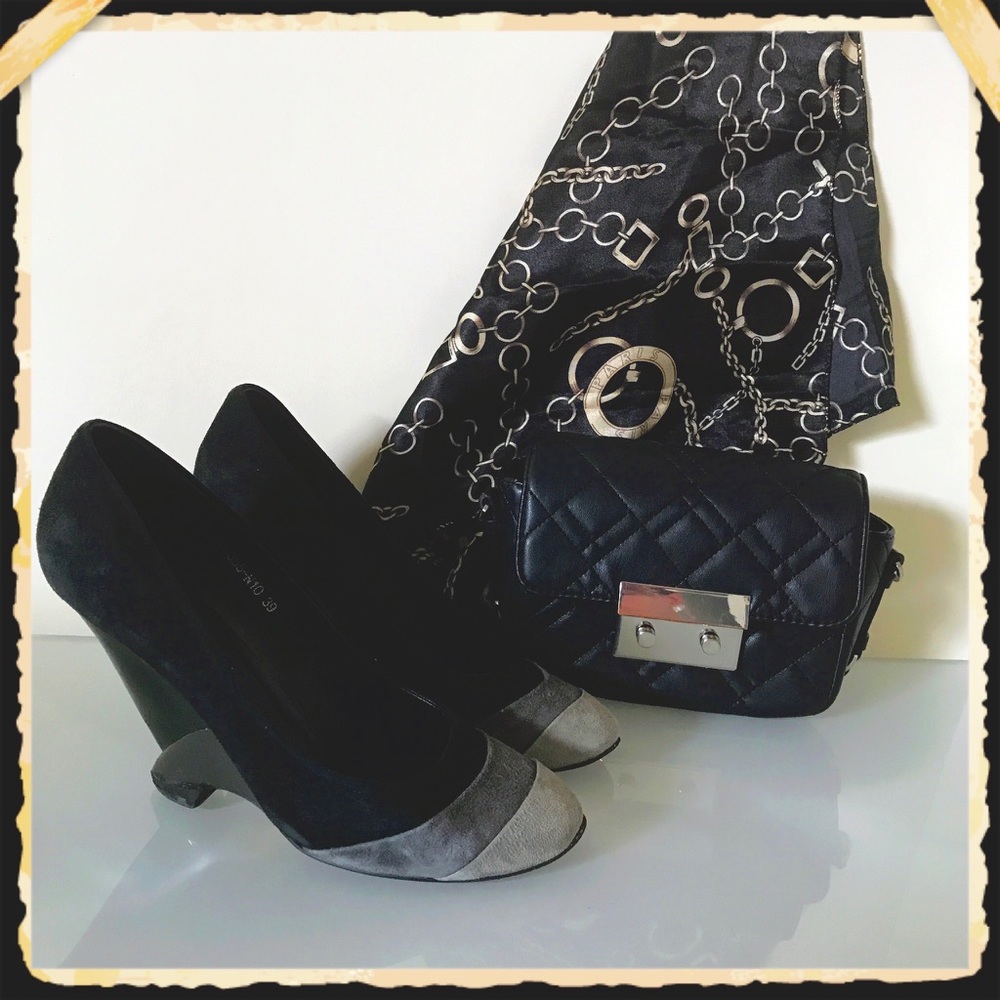 Tricolor suede platform shoes