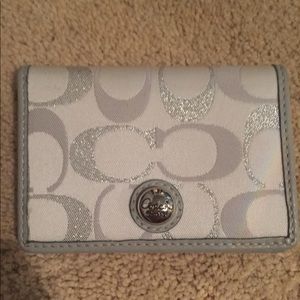 Coach silver metallic wallet id holder