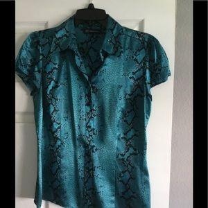 INC Silk Teal Snake print Blouse