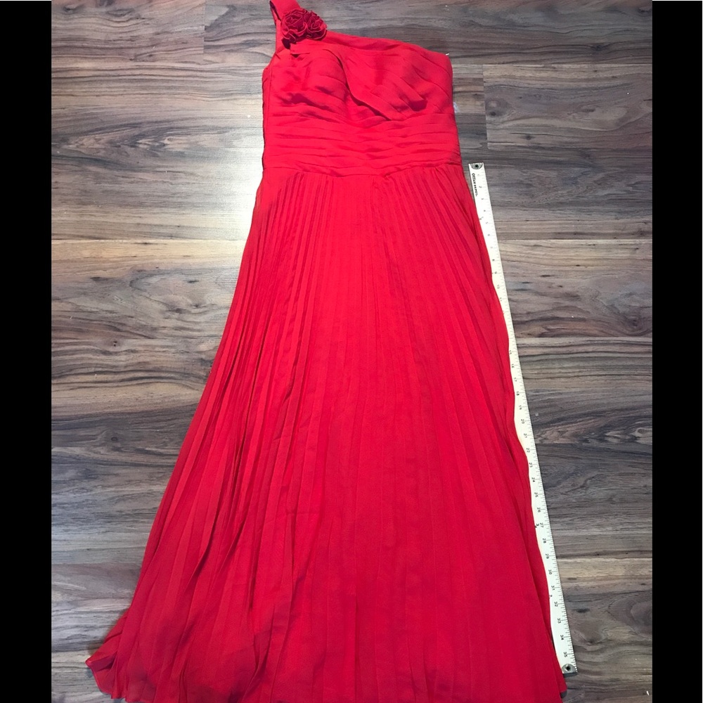Red Lace Up Back one shoulder prom dress