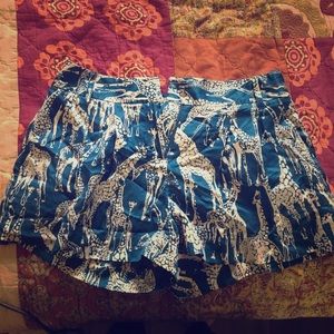 Anthropologie Teal/Cream Silky Giraffe Print Short