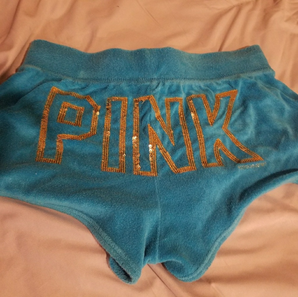 Victoria's secret Pink Velour gold sequin shorts