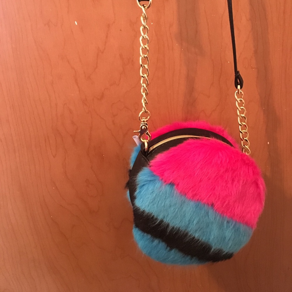 Round colorful furry purse