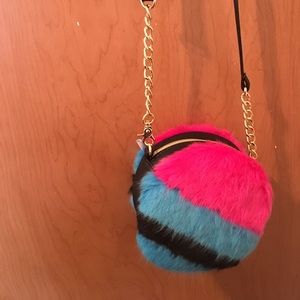 Round colorful furry purse