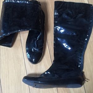 LANVIN sz 41 patent leather knee high boots AUTH