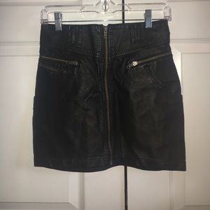 Black leather mini skirt