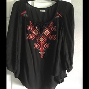 Black embroidered peasant blouse