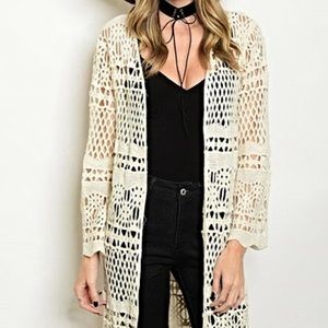 Breeze Ever Sweaters - Boho Chic Long Black Crochet Duster Cardigan Breeze Ever Sweaters - Boho Chic Long Black Crochet Duster Cardigan