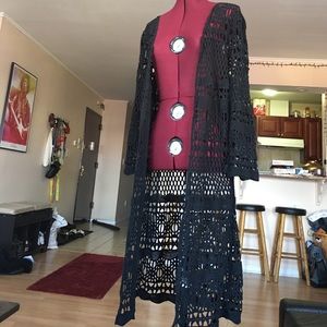 Breeze Ever Sweaters - Boho Chic Long Black Crochet Duster Cardigan Breeze Ever Sweaters - Boho Chic Long Black Crochet Duster Cardigan