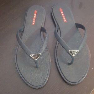 100 percent authentic Prada thongs flip flops navy