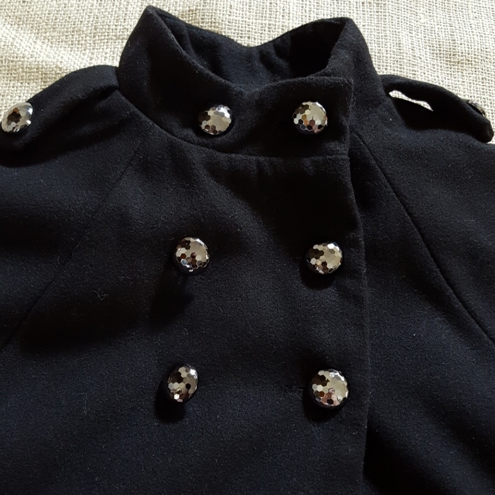 Military style girls cape with faceted buttons