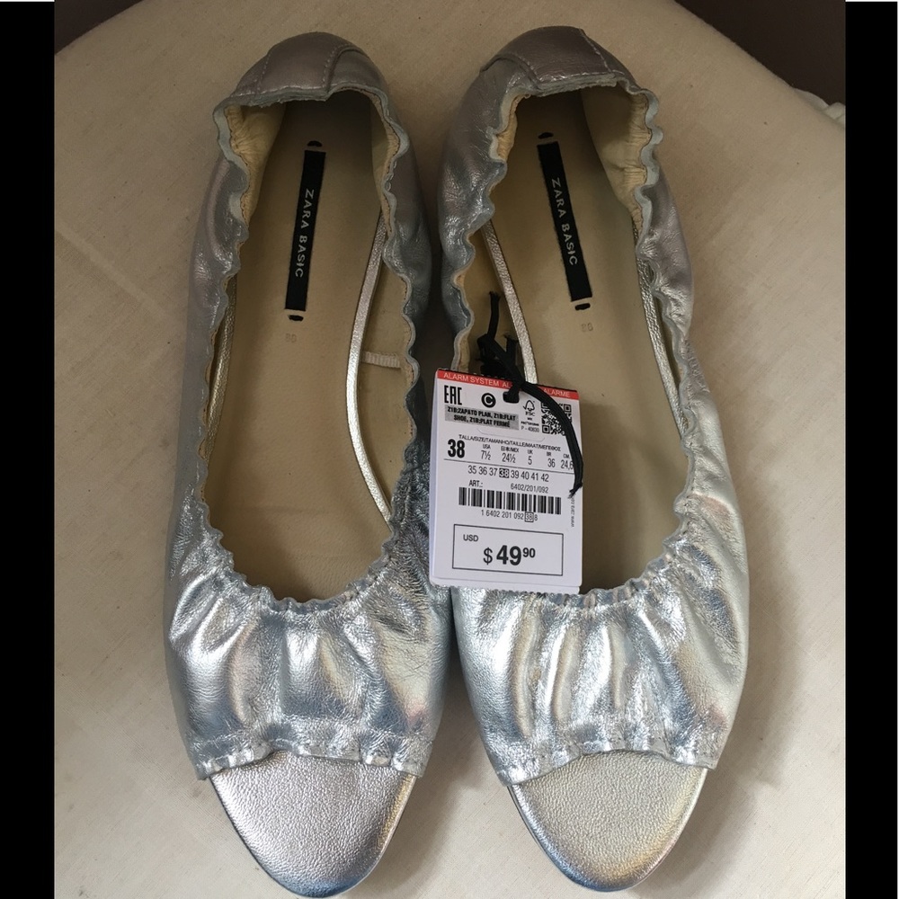 Zara silver peep toe flats
