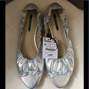 Zara silver peep toe flats