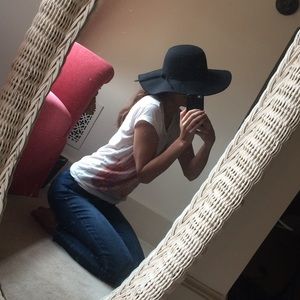 Black Floppy Hat, Black Felt Wool Hat, Black Brim