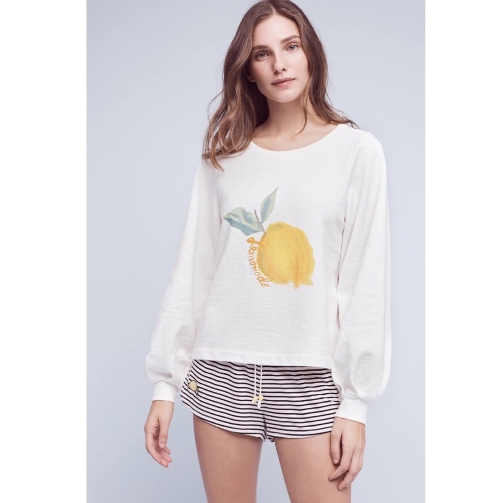 Anthropologie Reveries Printed Lemonade Sweater