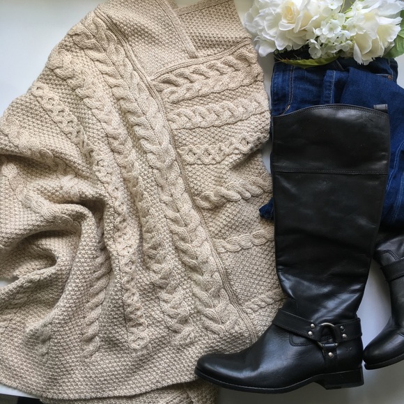 Inis Crafts Sweaters - Inis Crafts // Merino Wool Cable Knit Cape - tan