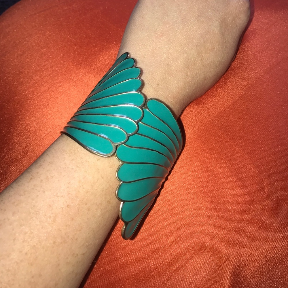 Turquoise and gold wing bracelet