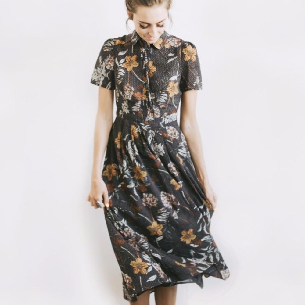 Button Down Midi Floral Dress