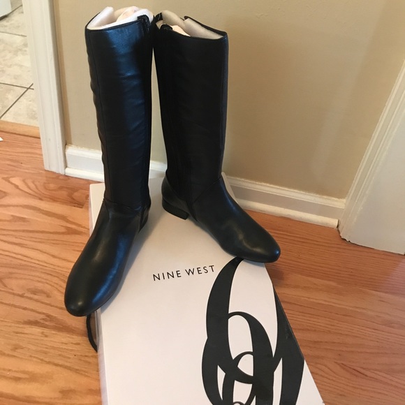 Nine West Shoes - Nine West flat knee high black leather boots.