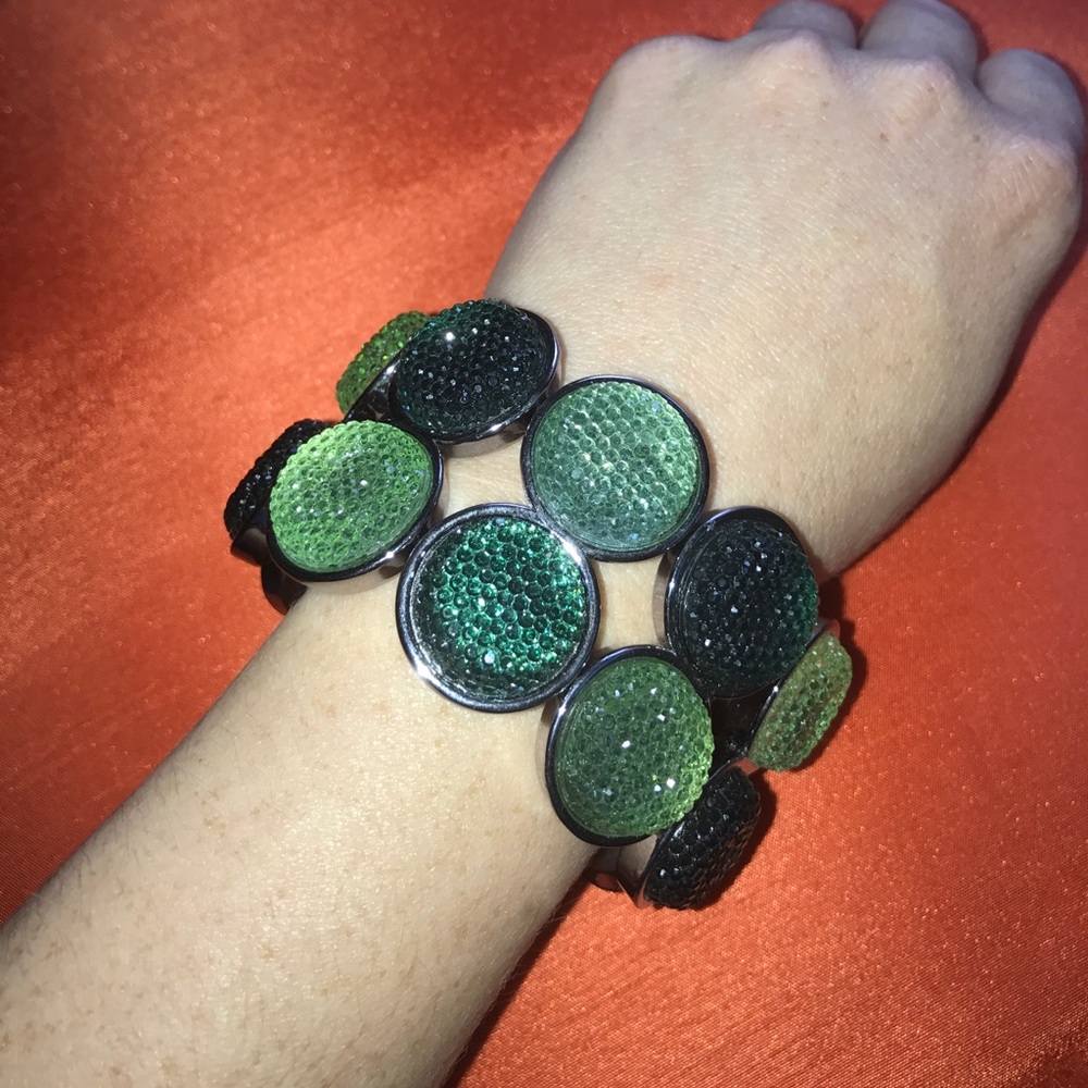 Variety of greens and silver bracelet