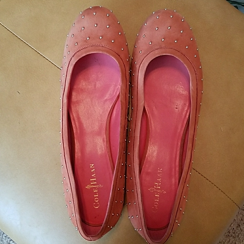 Cole Haan suede salmon pink studded flats