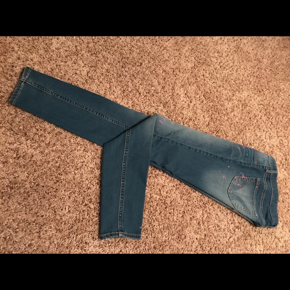 Hollister Medium Blue Paint Splatter Skinny Jeans