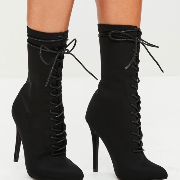 Missguided Shoes - Missguided black corset lace up pointed boots