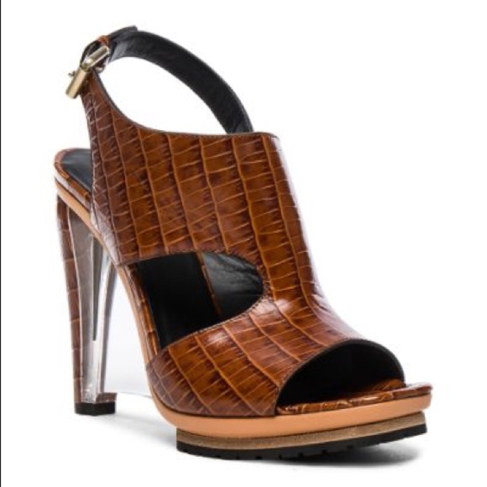Rodarte Croc Embossed Leather Sandals & Dust Bag
