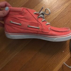 Coral/orange high top sperry sneaker