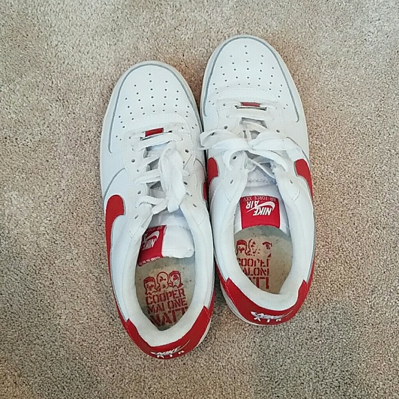 Nike | Shoes | Nike Air Force White And Red Cooper Malone Natt | Poshmark