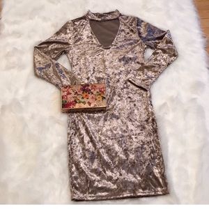 NWT taupe velvet choker dress