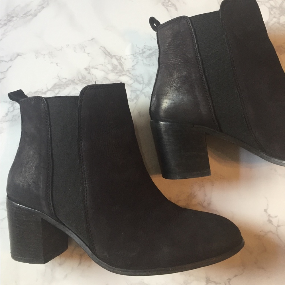 Dune London black block heeled booties 