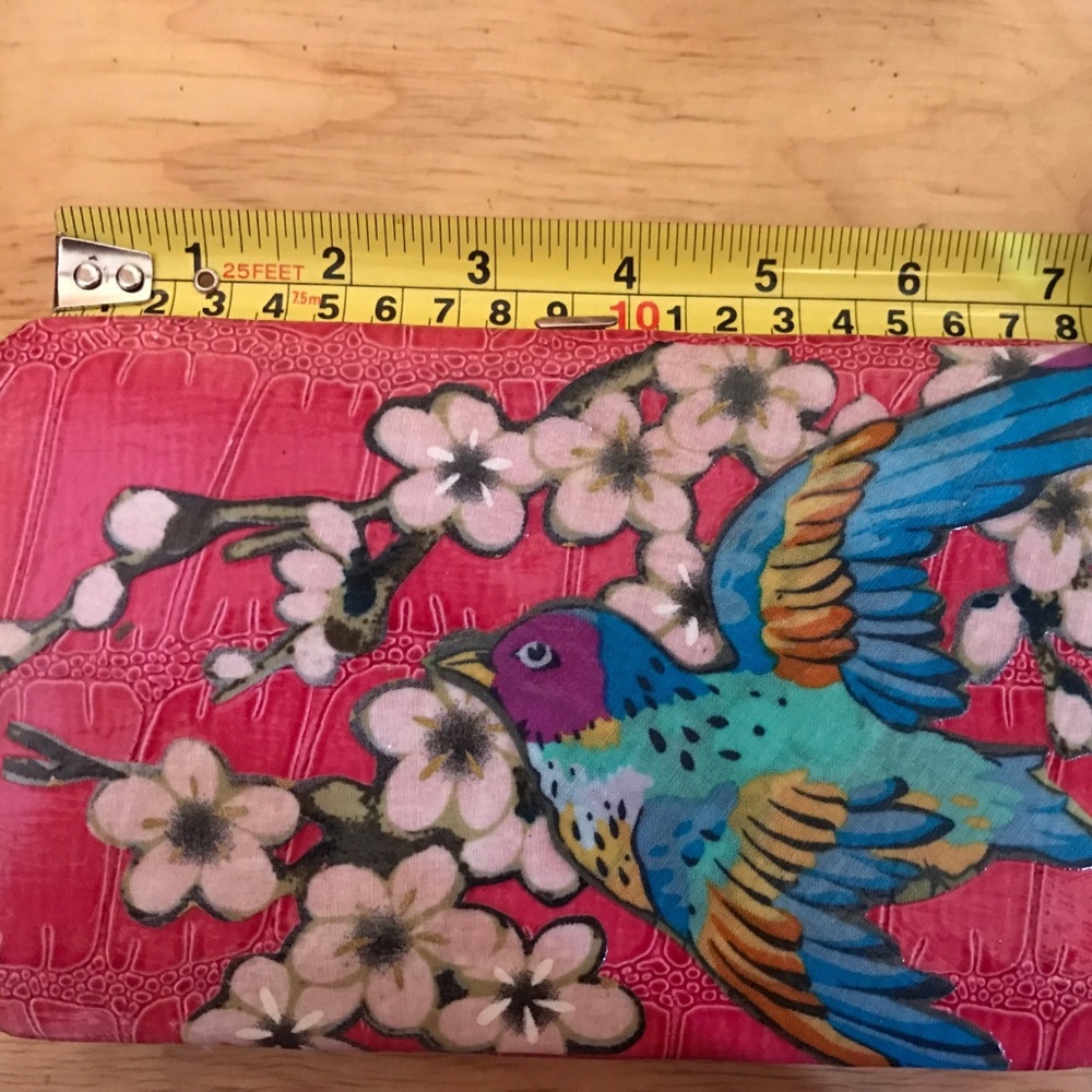 Hand painted bird flower continental snap wallet