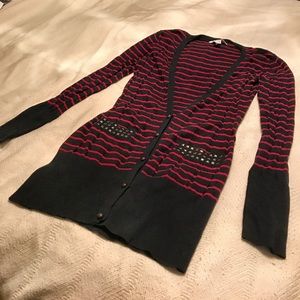 Candies Red Black Striped Cardigan